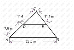 <strong>Find the length of DE in the illustration. </strong> A) DE is 15.5 m B) DE is 12.7 m C) DE is 11.1 m D) DE is 13.2 m E) DE is 14.3 m