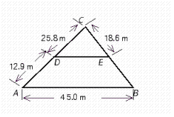 Find the length of BC in the illustration.   A)  BC is 27.4 m B)  BC is 29.4 m C)  BC is 29.9 m D)  BC is 27.9 m E)  BC is 30 m