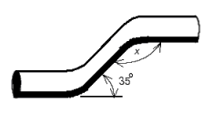 A plumber wishes to add a pipe parallel to an existing pipe as shown in the illustration. Find angle x.   A)  35° B)  290° C)  145° D)  55° E)  125°