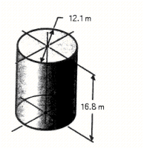 Find the volume of the cylinder.   A)  1,930 m <sup>3</sup> B)  3,860 m <sup>3</sup> C)  500 m <sup>3</sup> D)  2,680 m <sup>3</sup> E)  965 m <sup>3</sup>