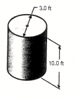 How many square feet of sheet metal are needed for the sides of the cylindrical tank shown in the illustration? (Allow 3 in. for seam overlap.)    A)  49 ft <sup>2</sup> B)  94 ft <sup>2</sup> C)  120 ft <sup>2</sup> D)  97 ft <sup>2</sup> E)  190 ft <sup>2</sup>
