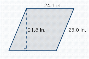  Find the perimeter and the area of the quadrilateral.   Perimeter = __________ in. Area = __________  \operatorname { in } ^ { 2 }  . 