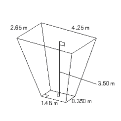 Follow the rules for working with measurements. Find the volume of the frustum of the pyramid.   A)  V = 24.8 m <sup>3</sup> B)  V = 16.6 m <sup>3</sup> C)  V = 9.6 m <sup>3</sup> D)  V = 21.6 m <sup>3</sup> E)  V = 19.6 m <sup>3</sup>