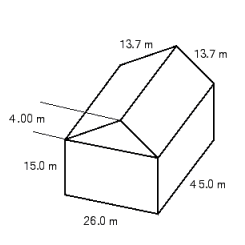 Following the rules for working with measurements, find the area of the lateral surface to be painted in the illustration. Assume there are no windows.   A)  2,180 m <sup>2</sup> B)  2,230 m <sup>2</sup> C)  2,330 m <sup>2</sup> D)  3,230 m <sup>2</sup> E)  558 m <sup>2</sup>