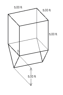 Follow the rules for working with measurements. Find the volume of the gravity bin shown in the illustration below.   A)  244 ft <sup>3</sup> B)  42.5 ft <sup>3</sup> C)  188 ft <sup>3</sup> D)  187 ft <sup>3</sup> E)  190 ft <sup>3</sup>