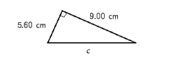 Find the length of the hypotenuse in the triangle. Use the rules for working with measurements.   A)  c = 10.6 cm B)  c = 11.7 cm C)  c = 12.8 cm D)  c = 14.6 cm E)  c = 12.3 cm