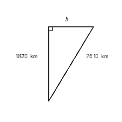 Find the length of the missing side in the triangle. Use the rules for working with measurements.   A)  b = 1,931 km B)  b = 4,022 km C)  b = 1,820 km D)  b = 740 km E)  b = 1,488 km