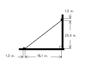 Find the length of the brace needed in the illustration. Use the rules for working with measurements.   A)  b = 33.3 in. B)  b = 35.5 in. C)  b = 30 in. D)  b = 34.4 in. E)  b = 45.6 in.
