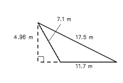 Find the area and the perimeter of the triangle shown below. Use the rules for working with measurements.   A)  perimeter = 36.3 ft, area = 31.2 ft <sup>2</sup> B)  perimeter = 37.4 ft, area = 29.0 ft <sup>2</sup> C)  perimeter = 36.3 ft, area = 26.8 ft <sup>2</sup> D)  perimeter = 36.3 ft, area = 29.0 ft <sup>2</sup> E)  perimeter = 37.4 ft, area = 31.2 ft <sup>2</sup>