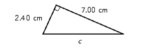 Find the length of the hypotenuse in the triangle. Use the rules for working with measurements.   c = __________ cm