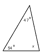 Find the measure of the missing angle in the triangle shown below.   x = __________°