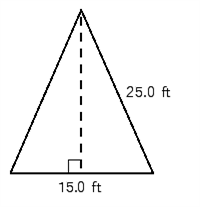  Find the area and perimeter of the isosceles triangle shown below. Use the rules for working with measurements.   area = __________  \mathrm { ft } ^ { 2 }  perimeter = __________ft 