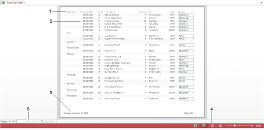   In the accompanying figure, item 2 points to the ____ section. A)  Page Header B)  Report Header C)  Group Header D)  Detail