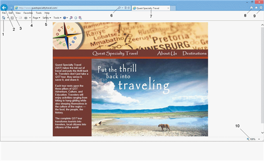  In the accompanying figure, item 10 is pointing to ____. A)  a Web page on a tab B)  the active Web page C)  the browser window D)  the status bar
