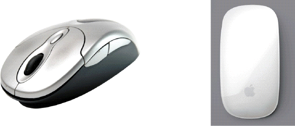   The kind of mouse on the right in the accompanying figure is motion-sensing. What kind of mouse is this? A)  resolution B)  traction C)  optical D)  touch