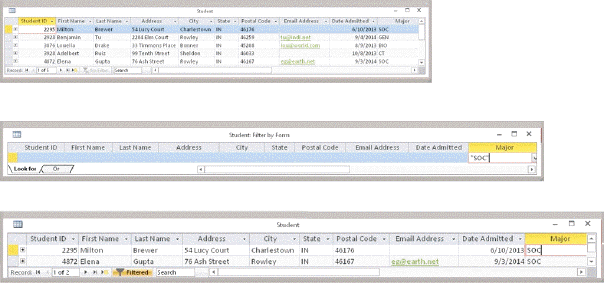   Most DBMSs include a feature, as shown in the middle image within the accompanying figure, which has a graphical user interface to assist users with retrieving data. What is this feature called? A)  QBA B)  SQL C)  QBE D)  schema