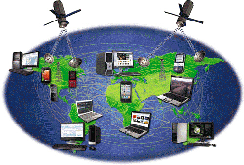  Which of the following is a collection of computers and devices connected together, as shown in the accompanying figure, via communications devices and transmission media? A)  client base B)  baseline C)  network D)  server farm