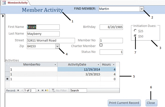  In the accompanying figure, item 2 refers to a ____. A)  command button B)  list box C)  combo box D)  text box