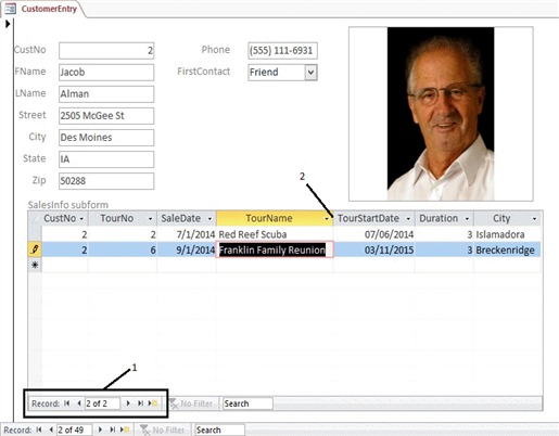   In the accompanying figure, how many fields are in the subform? A)  5 B)  6 C)  7 D)  8