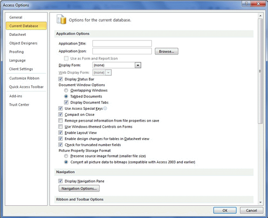   In the figure above, the Compact on Close option is checked. This helps you ____. A)  set a startup switchboard B)  make sure the windows are tabbed C)  keep the database as small and efficient as possible D)  secure the database with a password