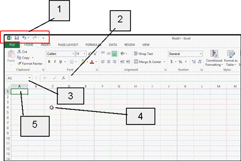   In the accompanying figure, item 2 points to the ____. A)  view buttons B)  Zoom Controls C)  formula bar D)  Quick Access toolbar