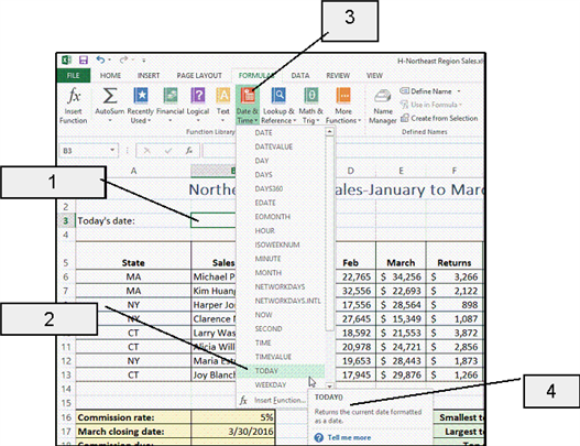  In the accompanying figure, which item displays the Date & Time button? A)  1 B)  2 C)  3 D)  4