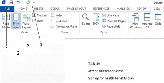   In the accompanying figure, item 1 points to the ____. A)  Quick Access toolbar B)  Redo button C)  Undo button D)  FILE tab