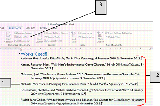   In the accompanying figure, item 2 is an example of a(n)  ____. A)  source B)  footnote C)  bibliography D)  index entry