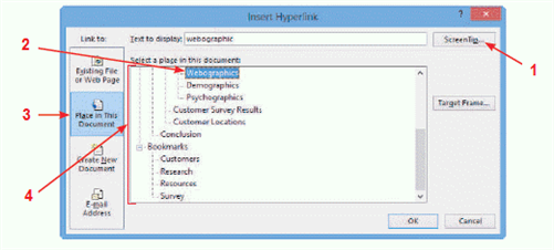    In the accompanying figure, you would click item ____________________ to enter text that tells users what to do with the hyperlink.
