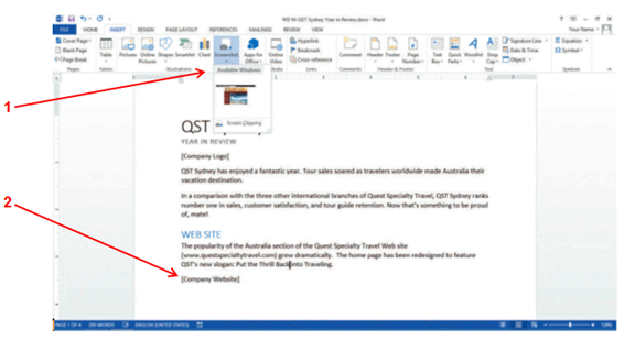    In the accompanying figure, item 2 points to a placeholder for a screenshot, should you want to insert one in your document.