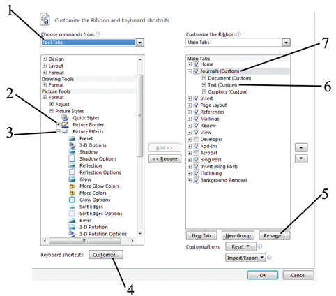   Which item in the above figure indicates a tab that you created? A)  2 B)  3 C)  6 D)  7