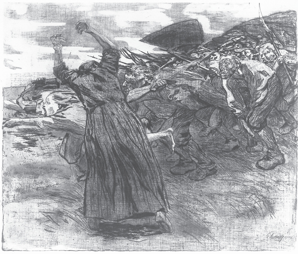 ​   What is The Outbreak ( Losbruch ) by Kathe Kollwitz an example of? A) Mortuary memorial B) Autobiographical art C) Social protest D) Automatism