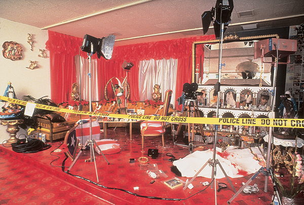 ​   What form of mixed-media work is Osorio's The Scene of the Crime (Whose Crime?) , exploring mass media depictions? A) Collage B) Montage C) Apotheosis D) Installation