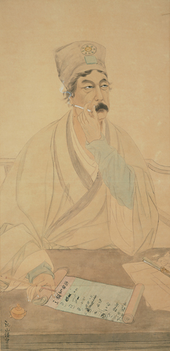 ​   Which characteristics traditional for Japanese art are seen in The Study for the Portrait of Okakura Tenshin ? A) Linear perspective B) Atmospheric perspective C) Hatching D) Flat shapes and contour lines