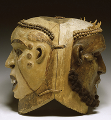 ​   During what kind of rituals was the Double Mask from the Ejagham People of the Cross River area of Cameroon worn? A) Initiation rites for warriors B) Rites intended to foster group cohesion C) Initiation rites for hunters D) Rite of passage into adulthood for young women