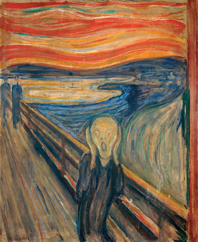 ​   Edvard Munch's The Scream was influenced by which factor? A) Freudian concepts of the human psyche B) Inuit mask-making traditions C) The Futurist celebration of modernity and speed D) Romanesque elongated human forms