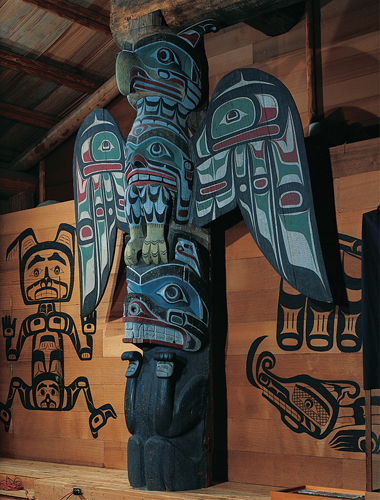 ​   In addition to physically supporting the Raven House, Shaughnessy's Interior House Post symbolically renders what aspect of the John Scow clan? A) Wedding ceremonies B) The spiritual and mythical foundation C) Initiation rituals D) Economic connections with other clans