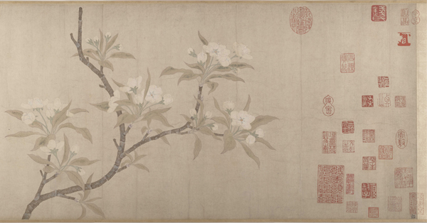 <strong> Pear Blossoms is a lyric painting by Qian Xuan that is accompanied by which type of text?</strong> A)Lines of poetry B)Lines of scripture C)Lines of propaganda D)Lines of an epic saga