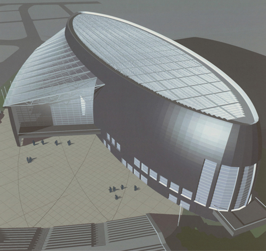 <strong>​   What is Arata Isozaki's Nara Convention Hall ?</strong> A)An installation B)A site-specific work C)A photomontage D)A computer-generated print <div style=padding-top: 35px> 