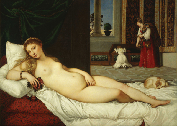 <strong>​   How does technique affect Titian's painting Venus of Urbino ?</strong> A)It has the characteristic fine detailing of airbrush. B)It has the rich, intense colors of oil painting. C)It has the opaque density of gouache. D)It has the durability of buon fresco. <div style=padding-top: 35px> 