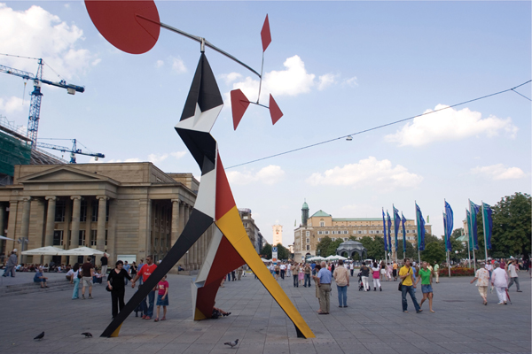 ​   Which statement is true regarding Alexander Calder's sculpture Crinkly with a Red Disk ? A) It displays Calder's command of modeling. B) The sculpture was carved by Calder from metal plates. C) This is a low-relief sculpture. D) It is one of Calder's famed kinetic sculptures.
