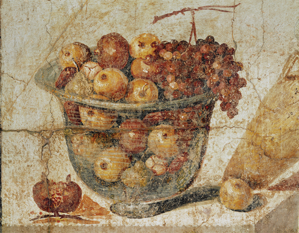 <strong>​   Which point is correct about Glass Bowl with Fruit ?</strong> A)It displays the delicate colors of watercolor. B)It has lasted since antiquity because it was painted with tempera. C)Its survival over 2,000 years is a testimony to the durability of the buon fresco technique. D)It shows the ancient origins of encaustic painting. <div style=padding-top: 35px> 