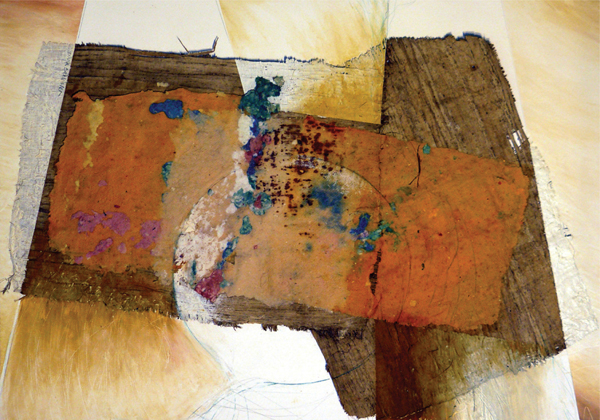 <strong> What is the subject matter of Dona Schlesier's mixed-media piece Setting Cycles?</strong> A)Historical allusions to other cyclical artworks B)The organization of the materials used to make the piece C)Abstract representation of a religious work D)Autobiographical references to the artist's childhood