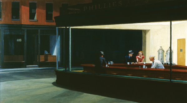 <strong> What is the subtext of Hopper's Nighthawks ?</strong> A)A sense of impending doom or entrapment B)A sense of romance and glamour C)Hope and renewal D)Forebodings of war