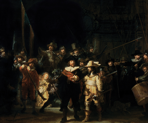 <strong> Which is true of Rembrandt van Rijn's painting popularly known as The Night Watch ?</strong> A)Its original context, in the merchant-run republic of the Netherlands, helps explain Rembrandt's choice of subject matter. B)It demonstrates the importance of the king in shaping artistic practice. C)It is usually viewed in terms of relational aesthetics. D)Its subtext is a critique of the religious practice of the time known as the cult of saints.