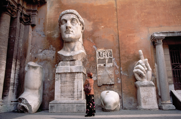 <strong> What did the emperor depicted in the fragments of Colossal Statue of Constantine do?</strong> A)Constantine the Great also built the Colosseum , the site of fierce combats between gladiators and animals that were popular entertainment in Rome. B)Constantine the Great repurposed the Pantheon as his palace. C)Constantine the Great legalized Christianity, paving the way for it to later become the predominant religion in medieval Europe. D)Constantine the Great forged peace with the leaders of the Gupta Empire in India.