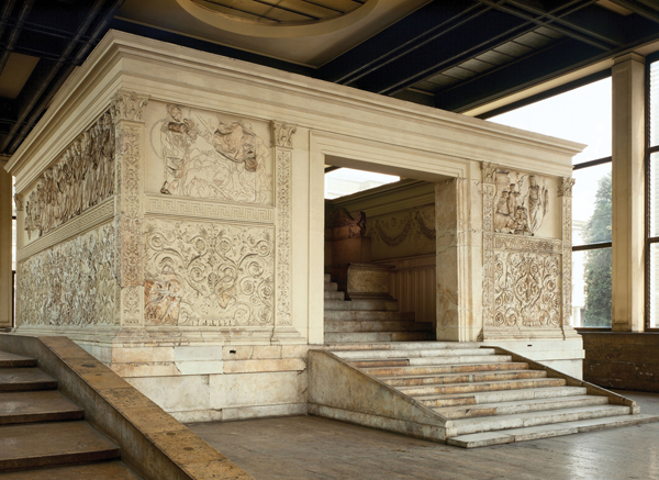 ​   Which statement is true of the Ara Pacis Augustae ? A) The Emperor Augustus refers to the mythical founder of Rome, Aeneas. B) The Emperor Justinian shows the connection between himself and the sun god. C) The Emperor Augustus built it to celebrate his victory over the Goths. D) The Emperor Justinian represents himself at equal status with the Earth Mother, Tellus.