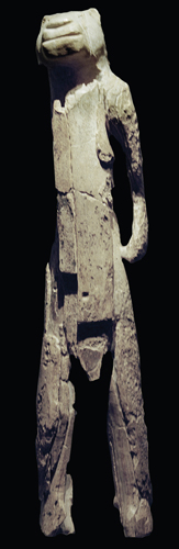 ​   The use of which material suggests that this object was important to its creator? A)  Wood B)  Stone C)  Mammoth ivory D)  Pebbles
