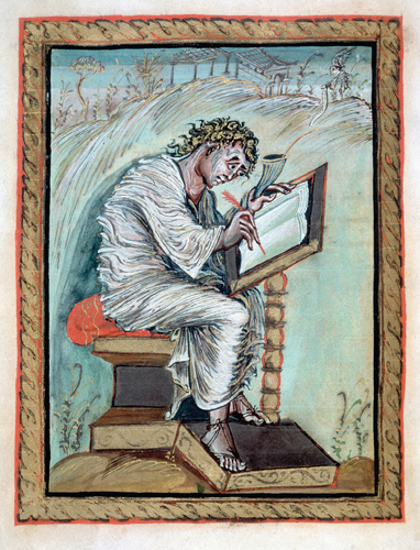 <strong> The style of the Saint Matthew portrait in the Ebbo Gospels resembles the illustrations in which contemporaneous manuscript?</strong> A) Lindisfarne Gospels B) Commentary on the Apocalypse C) Utrecht Psalter D) Uta Codex