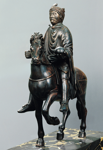 <strong> Who is depicted in this ninth-century equestrian portrait?</strong> A) Otto III B) Marcus Aurelius C) Constantine D) Charlemagne